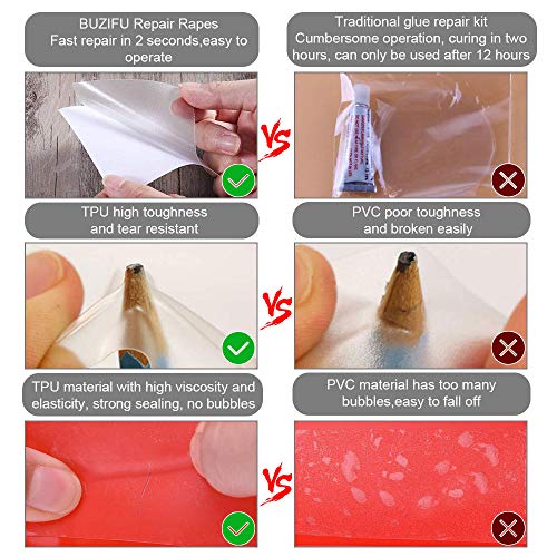 BUZIFU 10pcs Reparación Parches Autoadhesivos 7*7 cm Parches Transparentes Parches Adhesivo Reparación con Pegamento Fuerte para Arreglar Cualquier Fuga de Aire o Pincha, Piscinas e Hinchables, Carpas