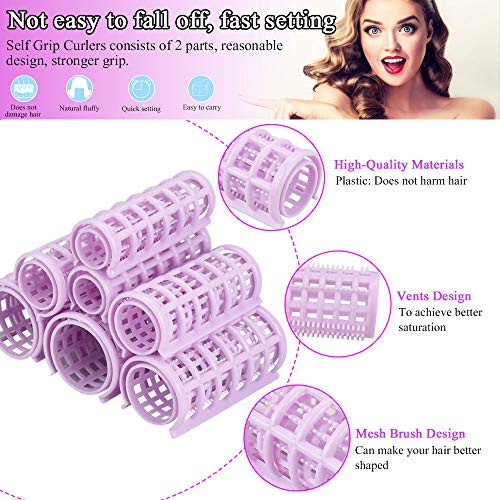 BUZIFU Rulos para el Pelo, 8 unids Rulos de Plástico con Agarre Automático, Rulos para Rizar el Cabello, Rulos de Peluquería, Herramienta de Peinado para Aultos y Niños(Ø24mm, 29mm, 32mm, 41mm)