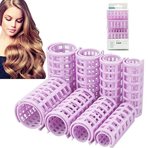 BUZIFU Rulos para el Pelo, 8 unids Rulos de Plástico con Agarre Automático, Rulos para Rizar el Cabello, Rulos de Peluquería, Herramienta de Peinado para Aultos y Niños(Ø24mm, 29mm, 32mm, 41mm)