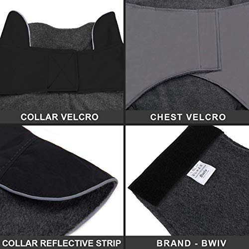Bwiv Abrigos para Perros de Invierno Chaqueta Impermeable Forrado de Polar con Apertura para Correa Negro 5XL