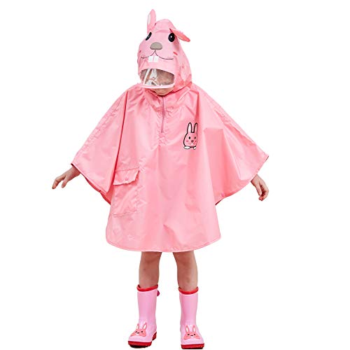 Bwiv Impermeables Niños Poncho Lluvia Chaqueta Impermeable Transpirable Dibujo Animados para Lluvia Rosa Talla L