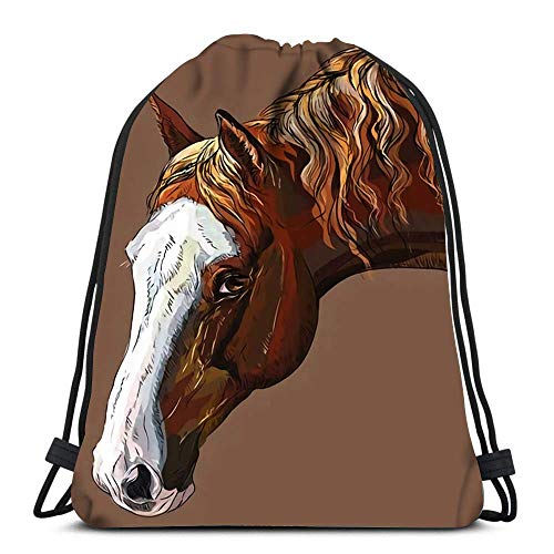 BXBX Mochila, Bolsa Deportiva para Gimnasio, Retrato Colorido de Cabeza de Caballo Palomino Oscuro con Melena Larga para Mujeres, Hombres, niños de Gran tamaño
