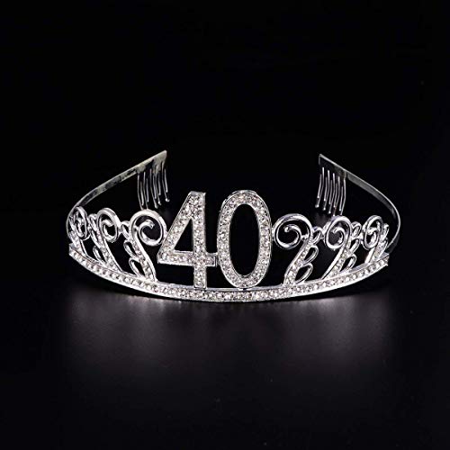 B•You Cristal Cumpleaños Corona,Cristal Tiara Corona de Cumpleaños 40th Cumpleaños Accesorios con Peine y Faja de Cumpleaños para Fiestas de Feliz cumpleaños Favores Decoraciones