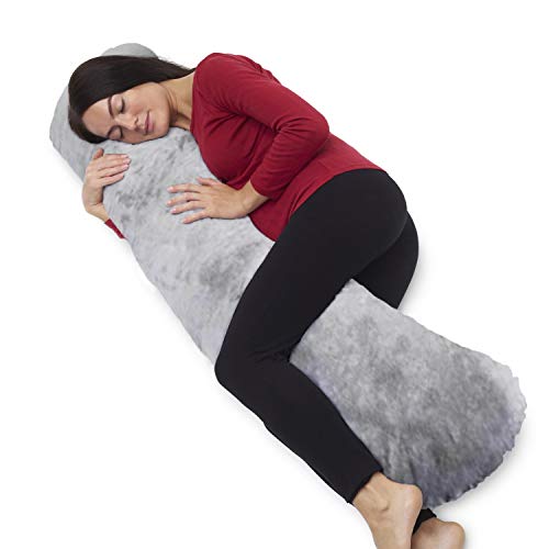 Byre® Almohada de Soporte | Relleno de Espuma de Memoria triturada Almohada para el Embarazo | Recuperación Deportiva | Alivio del Dolor de Espalda, Cuello y piernas (Terciopelo Gris Recto, Grande)