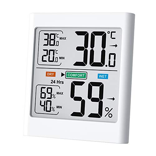 Byttron Termómetro Higrómetro Digital,Monitor de Temperatura Interior y Medidor de Humedad Mon Pantalla LCD Retroiluminada,Registros Mínimos/Máximos,Indicadores de Confort para el Hogar,la Oficina