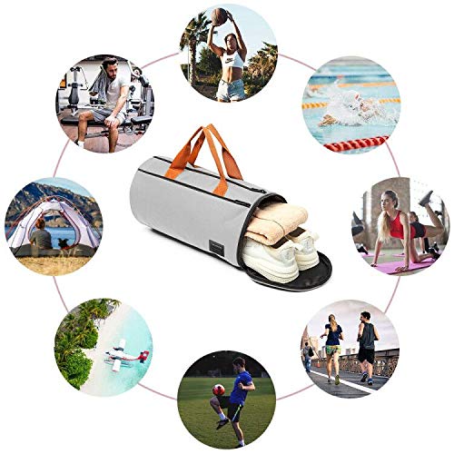 C100AE Bolsa Deporte y Viaje para Mujer y Hombre, Bolsa de Viaje Bolsa de Gimnasio con Compartimento para Zapatos y Ropa Mojada, Multiuso como Plegable Bolsa de Hombro Weekend (Gris Claro)