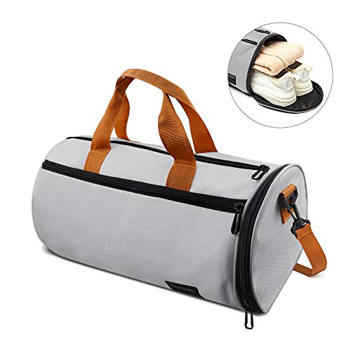 C100AE Bolsa Deporte y Viaje para Mujer y Hombre, Bolsa de Viaje Bolsa de Gimnasio con Compartimento para Zapatos y Ropa Mojada, Multiuso como Plegable Bolsa de Hombro Weekend (Gris Claro)