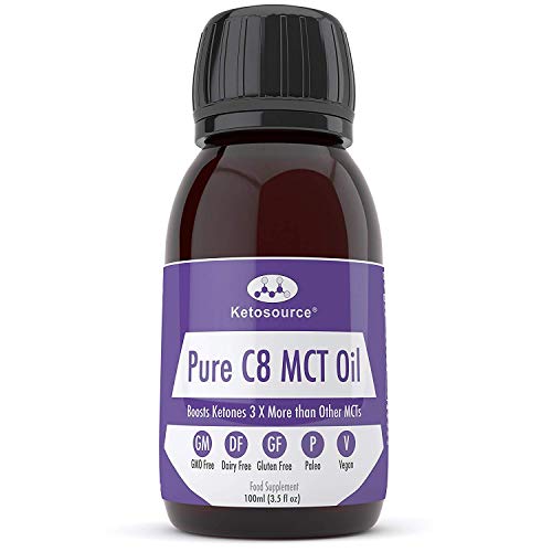 C8 MCT Aceite Puro | Produce 3 X Más Cetonas Que Otros MCT Aceites | Triglicéridos de Acido Caprílico | Paleo y Vegano Amistoso | Botella Sin BPA | Ketosource®