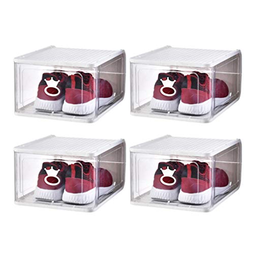 Cabilock 4Pcs Cajas de Zapatos Apilables Porta Zapatos Transparente Organizador de Zapatos a Prueba de Polvo para El Dormitorio Casero (33 * 26. 5 * 17. 5Cm Blanco)