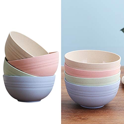 Cabilock Cuenco de Paja de Trigo de 4 Piezas Juegos de Cuencos Ligeros para Ensalada de Cereales Sopa Fideos Postre Fruta Arroz Aperitivo (15 Cm)