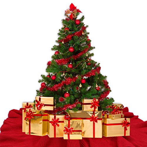 Cabilock Faldas de Árbol de Navidad Cable Tejido de Punto Delantal Grueso Alfombra Rústica Decoración Navideña de Navidad 122Cm