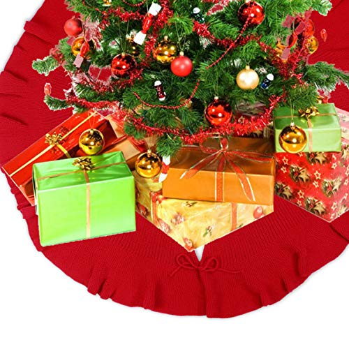 Cabilock Faldas de Árbol de Navidad Cable Tejido de Punto Delantal Grueso Alfombra Rústica Decoración Navideña de Navidad 122Cm