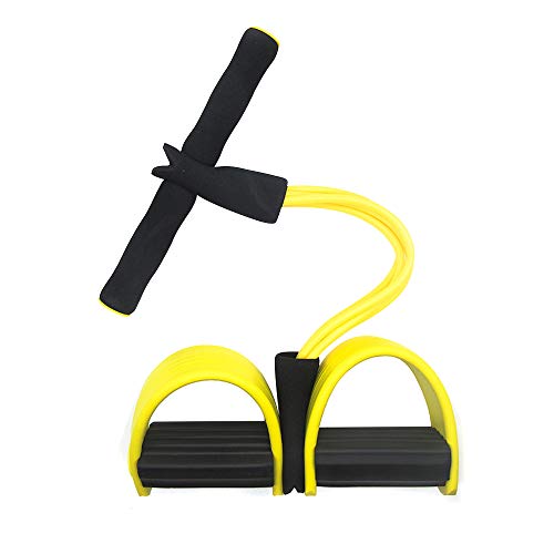 CABINA HOME - Cuerda elástica de entrenamiento con 4 tubos, con pedal, bandas de resistencia, para fitness, dilatación abdominal, amarillo