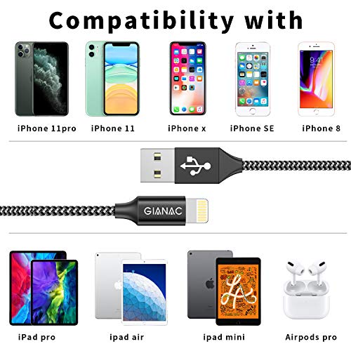 Cable Cargador iPhone, [3pack 0.5M 1M 2M] MFI Cable Lightning Carga Rápida Trenzado de Nylon Cargador iPhone Compatible con Apple iPhone 11 XS MAX XR X 8 Plus 7 Plus 6S 6 Plus 5 5S 5C SE iPad iPod