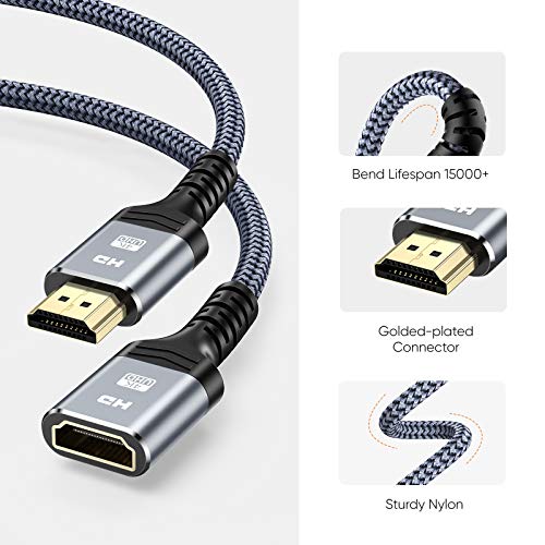 Cable HDMI Alargador 0.5M, Snowkids 4K@60Hz Alta Velocidad Cable Extensión HDMI 2.0 Macho a Hembra Trenzado de Nailon Cable Ultra HD 3D pour TV Stick BLU-Ray PS3/4 Roku Smart TV Monitor Proyector PC