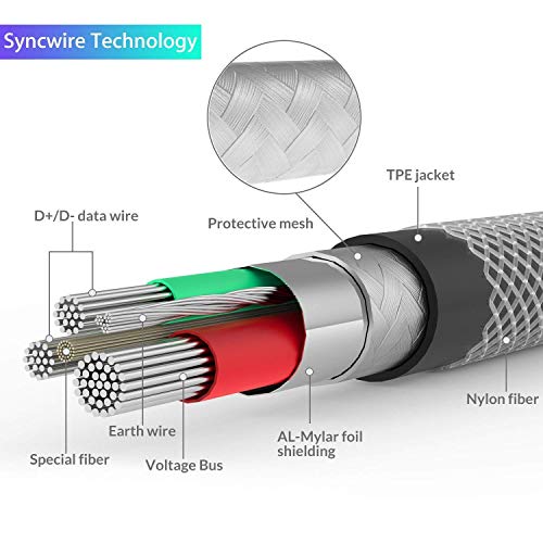 Cable iPhone Syncwire Cargador iPhone - [Apple MFi Certificado] Cable Lightning para iPhone 8 / 8 plus / iPhone 7 / 7 plus / 6s / 6s plus / 6 / 6 plus / SE / 5s / 5c / 5, iPad Pro Air 2, iPad mini 4 3 2, iPod - 2M Gris