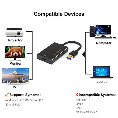 CableCreation Oro Super Speed USB 3.0/2.0 al Adaptador de HDMI para Windows, Mac y Más, Nueva Generación IC chipset, Diseño más Compatible, apoya hasta hasta 2560x1440, Color Negro