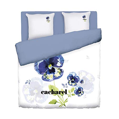 Cacharel – Funda nórdica 100% satén de algodón + 2 fundas – Reversible y fácil de planchar, Pansy Blanc, 240 x 220 cm