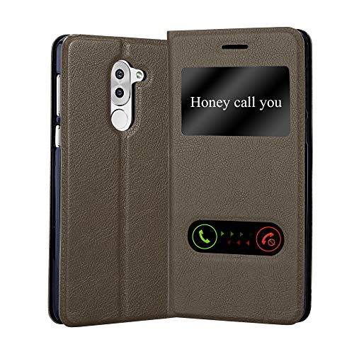 Cadorabo Funda Libro para Honor 6X en MARRÓN Piedra - Cubierta Proteccíon con Cierre Magnético, Función de Suporte y 2 Ventanas- Etui Case Cover Carcasa