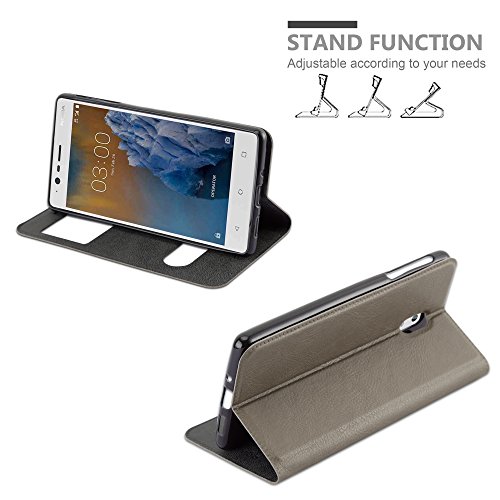 Cadorabo Funda Libro para Nokia 3 2017 en MARRÓN Piedra - Cubierta Proteccíon con Cierre Magnético, Función de Suporte y 2 Ventanas- Etui Case Cover Carcasa