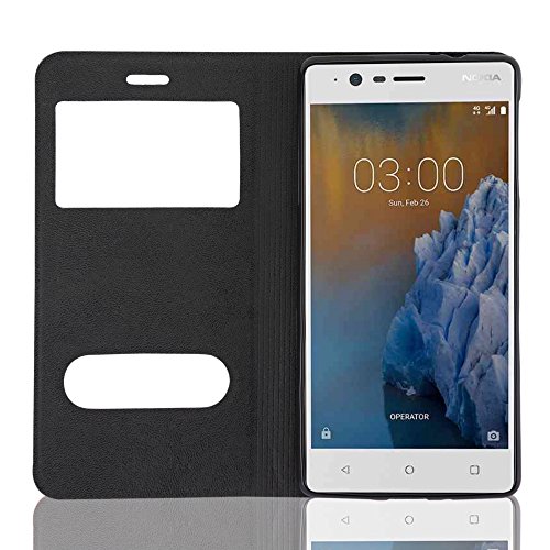 Cadorabo Funda Libro para Nokia 3 2017 en MARRÓN Piedra - Cubierta Proteccíon con Cierre Magnético, Función de Suporte y 2 Ventanas- Etui Case Cover Carcasa