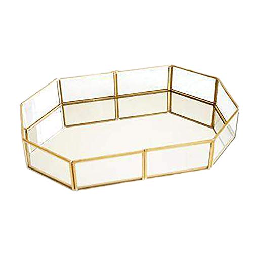 Caja De Almacenamiento De Cristal del Metal De La Vendimia, Bandeja De Oro Cajas De Exhibición De La Joyería Cosméticos Envase Múltiple,Oro,3