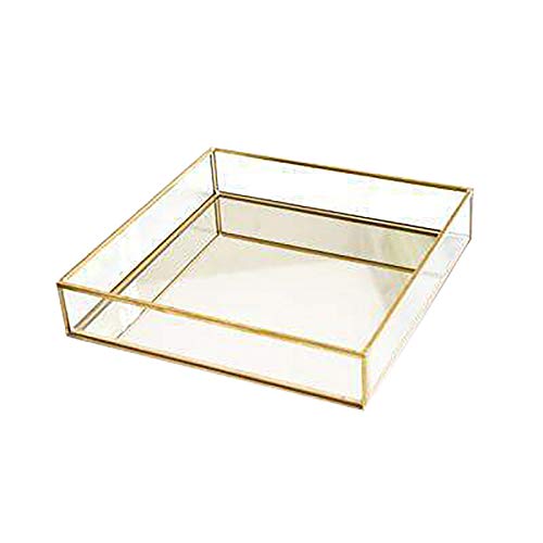 Caja De Almacenamiento De Cristal del Metal De La Vendimia, Bandeja De Oro Cajas De Exhibición De La Joyería Cosméticos Envase Múltiple,Oro,3