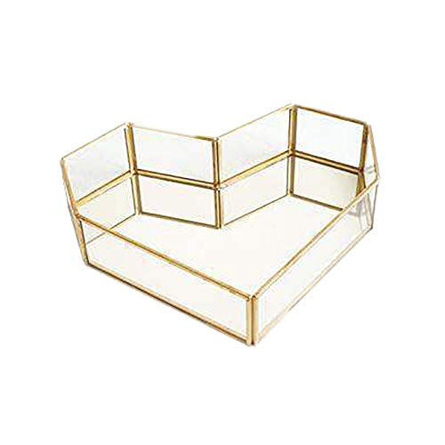 Caja De Almacenamiento De Cristal del Metal De La Vendimia, Bandeja De Oro Cajas De Exhibición De La Joyería Cosméticos Envase Múltiple,Oro,3