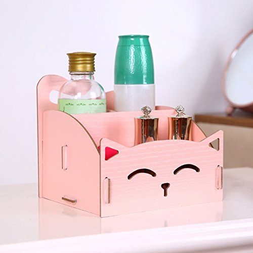 Caja de almacenamiento – Sukisuki Lindo gato forma hueca de madera DIY Organizador de escritorio para oficina bolígrafo joyería cosméticos, rosa, talla única