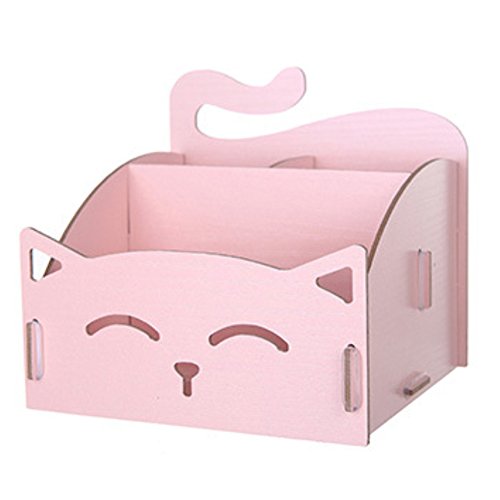 Caja de almacenamiento – Sukisuki Lindo gato forma hueca de madera DIY Organizador de escritorio para oficina bolígrafo joyería cosméticos, rosa, talla única