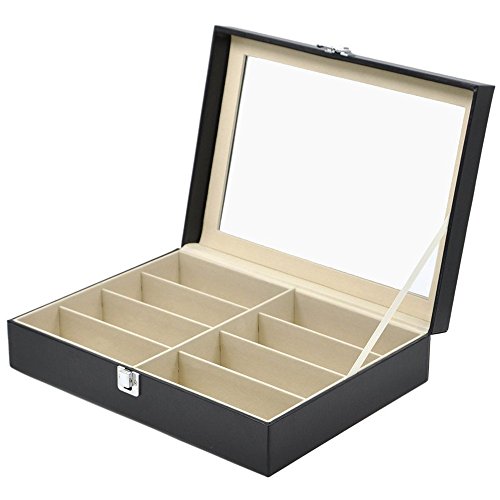 Caja de cuero negra 8 ranuras para los vidrios de Sunglass de la lente