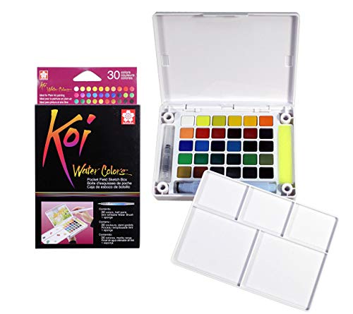 Caja de Dibujo con Acuarelas de Bolsillo, 30 Colores Variados, acrílico, Multicolor, de la Marca Sakura Koi