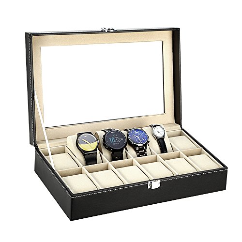 Caja de Relojes Estuche para Relojes y joyeros con 12 Compartimentos