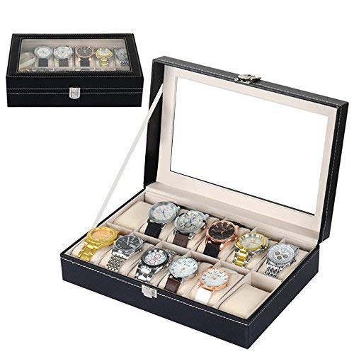 Caja de Relojes Estuche para Relojes y joyeros con 12 Compartimentos