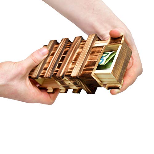 Caja mágica de madera con 2 compartimentos secretos para regalar dinero, vales o joyas.