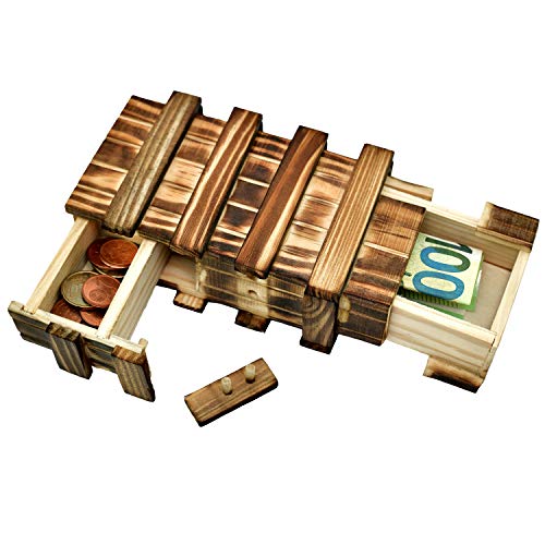 Caja mágica de madera con 2 compartimentos secretos para regalar dinero, vales o joyas.