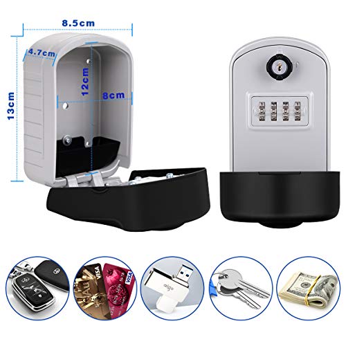 Caja para Llaves con Codigo ENONEO Grande Caja Seguridad Llaves Exterior con Llave de Emergencia Caja Fuerte para Llaves para Oficina Casa, Garaje, Escuela [Versión Actualizada] Key Box Lock (Plata)
