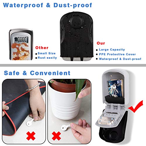 Caja para Llaves con Codigo ENONEO Grande Caja Seguridad Llaves Exterior con Llave de Emergencia Caja Fuerte para Llaves para Oficina Casa, Garaje, Escuela [Versión Actualizada] Key Box Lock (Plata)