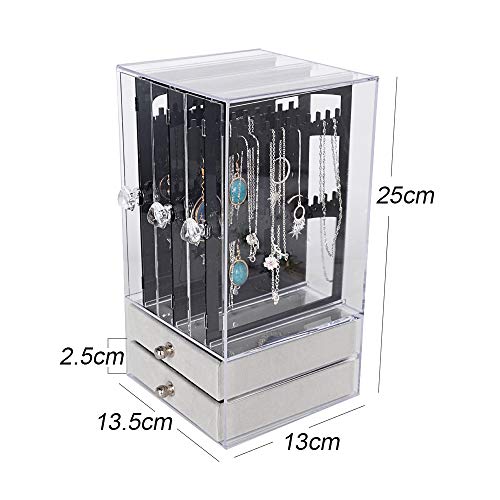 Caja Pendientes Caja Almacenamiento Joyería Transparente de Acrilico Caja Organizador Joyas Soporte Titular de Joyería Organizador Sostenedor de Pendientes Collares Pulseras Anillos 5 Cajones Negro