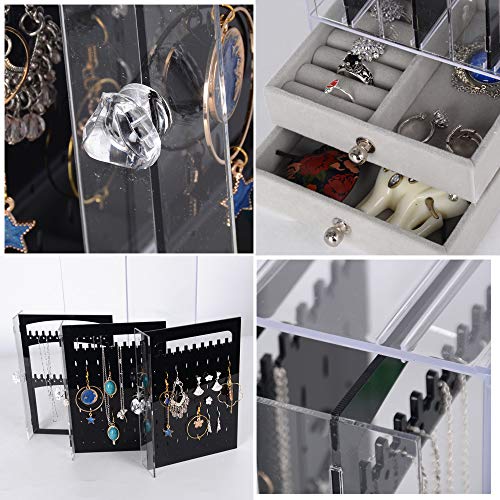 Caja Pendientes Caja Almacenamiento Joyería Transparente de Acrilico Caja Organizador Joyas Soporte Titular de Joyería Organizador Sostenedor de Pendientes Collares Pulseras Anillos 5 Cajones Negro