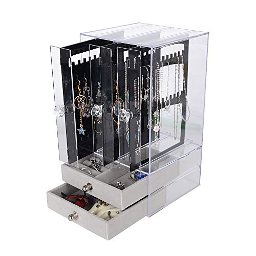 Caja Pendientes Caja Almacenamiento Joyería Transparente de Acrilico Caja Organizador Joyas Soporte Titular de Joyería Organizador Sostenedor de Pendientes Collares Pulseras Anillos 5 Cajones Negro