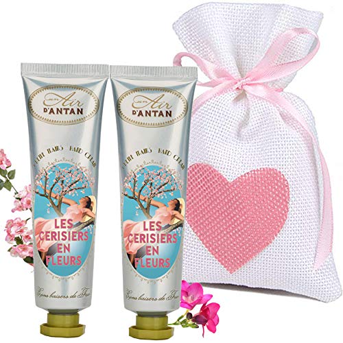 Caja Regalo Mujer Un Air D’Antan® - FLORO DE CEREZO - 2 Cremas Manos Hidratante Y Vintage Francesas En Una Preciosa Bolsa De Yute - Perfume: Floro De Cerezo & Fresia 2x25 Ml/Regalos Para Madres