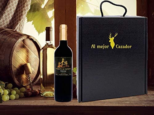 Caja Regalo Vino - Pack de 2 Botellas de Crianza + Regalo Al Mejor Cazador + Kit con Gorra y Mochila de Camuflaje para Caza - D.Origen Olite Navarra añada del 2014 - Ideal para regalar