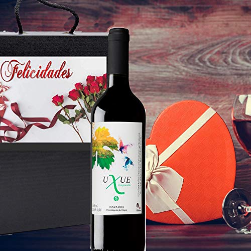 Caja Vino Tinto Regalo FELICIDADES - Pack de 2 Botellas UXUE CRIANZA Edicion Limitada MEDALLA BERLIN 2015 + Kit Accesorios con Estuche - Ideal para regalar en Ocasiones Especiales.