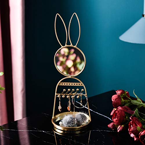 Cajas de almacenaje Joyería De La Caja De La Sala De Visualización En Escritorio Caja De Tocador Cosméticos De Oro Conejo Marco del Espejo De La Joyería Femenina De Maquillaje Espejo Corazón