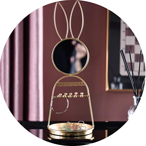 Cajas de almacenaje Joyería De La Caja De La Sala De Visualización En Escritorio Caja De Tocador Cosméticos De Oro Conejo Marco del Espejo De La Joyería Femenina De Maquillaje Espejo Corazón