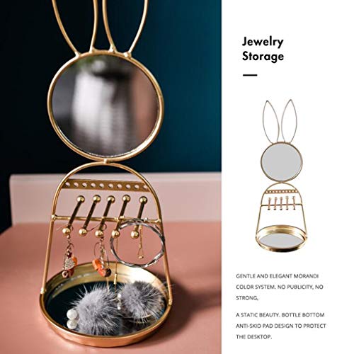 Cajas de almacenaje Joyería De La Caja De La Sala De Visualización En Escritorio Caja De Tocador Cosméticos De Oro Conejo Marco del Espejo De La Joyería Femenina De Maquillaje Espejo Corazón