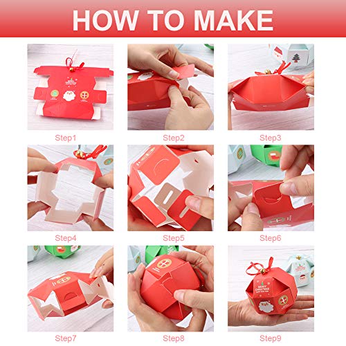 Cajas de Dulces Navideños 12 Piezas Cajas de Dulces Navideñas Cajas Presentes Cajas de Regalo de Favor de Fiesta de Bricolaje para Dulces de Cupcake de Navidad Bolsa de Favor de Fiesta de Niños (A)