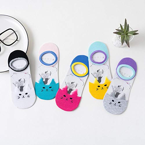 Calcetín 5 Pares De Calcetines Femeninos Calcetines Finos Sin Rostro Femeninos De Verano Calcetines Lindos De Dibujos Animados De Animales De Gato