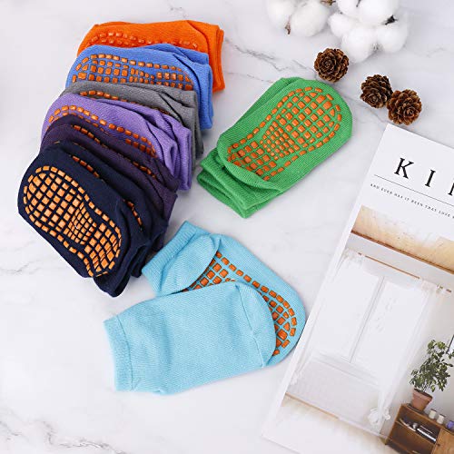 Calcetines Antideslizantes para Niños Pequeños Algodón Lindo con Puños, Calentar 8 Pares de Zapatillas Calcetines de Piso de Corte Bajo con Silicona para 1-3 años de Bebés y Niñas